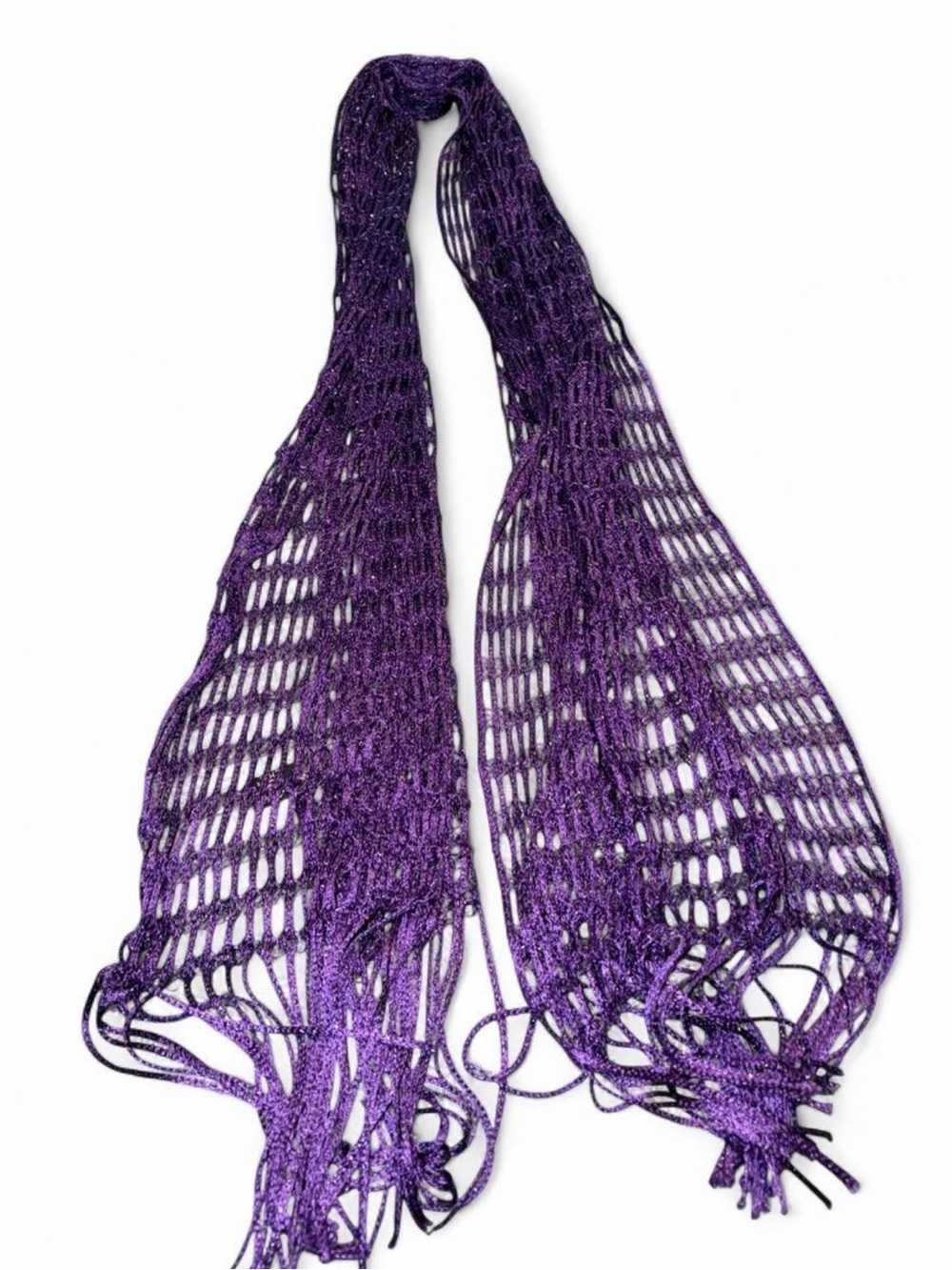 Purple Open-Weave Fringe Scarf
